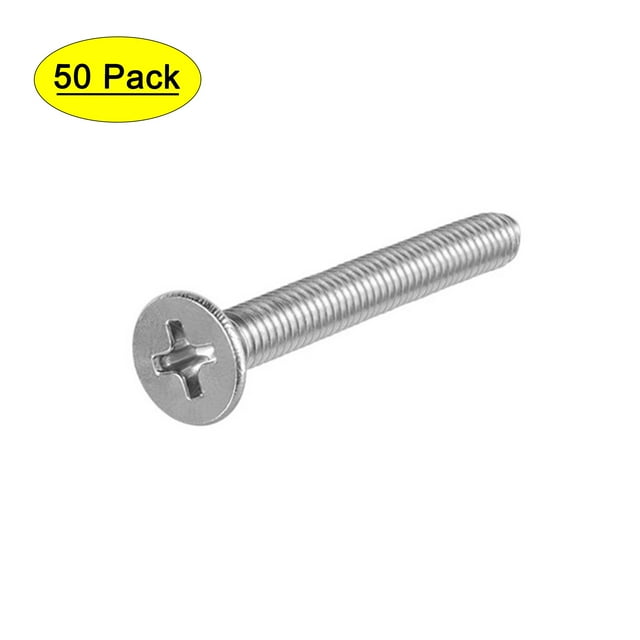 Uxcell Tornillos de cabeza plana M4x25mm Phillips cruzados de acero inoxidable 304, fijaciones, tornillos, paquete de 50
