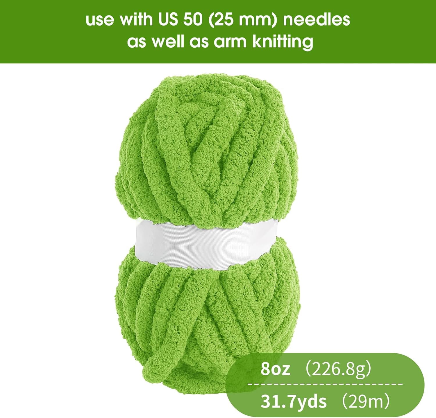 8 Jumbo Pack (27 yds,8 oz Each Skein) Sage Green Chunky Chenille Yarn for Crocheting, Bulky Thick Fluffy Yarn for Knitting,Super Bulky Chunky Yarn for Hand Knitting Blanket, Soft Plush Yarn,