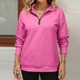 thumbnail image 5 of Resicozy Women's 1/4 Zip Quilted Sweatshirts Crew Neck Long Sleeve Pullover Tops Solid Casual Fashion Fall Tops Hot Pink 2XL, 5 of 5