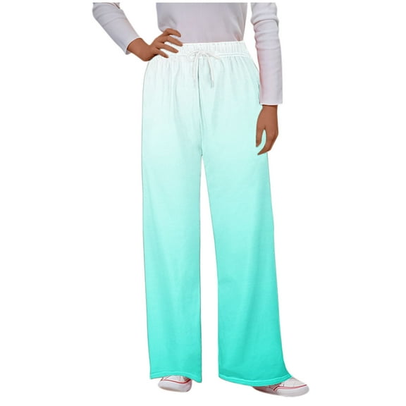 fatyb Women's Casual Pants Drawstring Wide Leg Pants Womens Elastic High Waist Lounge Pants with Pockets