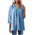 thumbnail image 2 of Viluyesy V-Neck T-Shirt for Womens 3/4 Sleeves Shirt Tops Fashionable Cotton Loose Blouse Light Blue Size L, 2 of 7