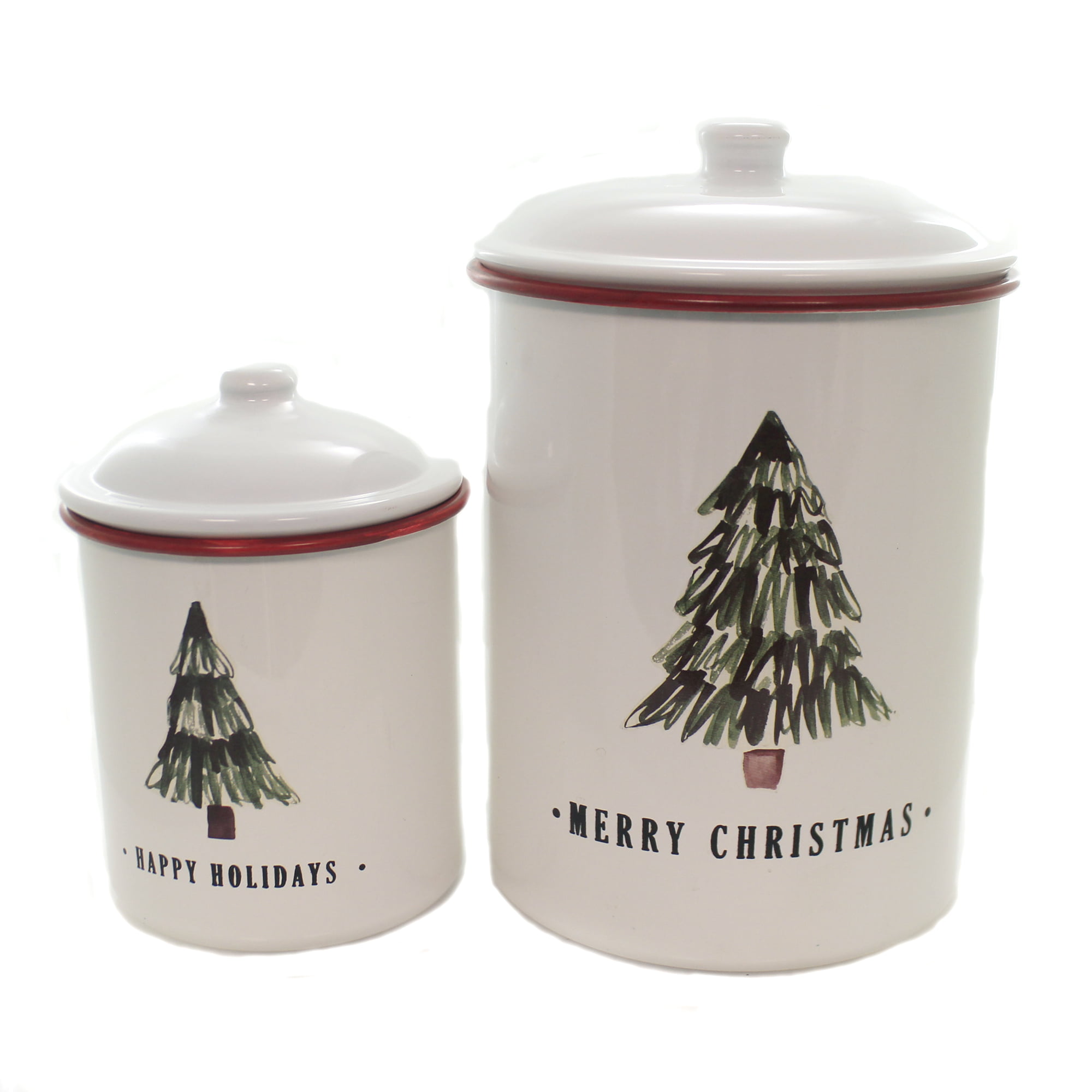 Christmas RED & WHITE TREE ENAMEL CANISTER SET Decorative Use Only ...