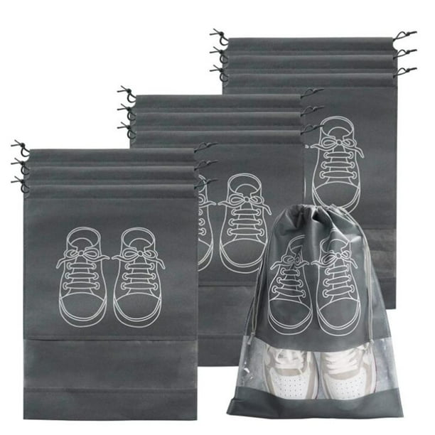 10 Bolsas para zapatos Juego de bolsas para zapatos de lana impermeables a prueba de polvo con ventana de visualización y cordón para zapatos/zapatillas de deporte/botas/sandalias/zapatos de niños