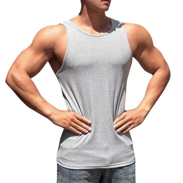 Aayomet Hommes Débardeurs et Été Décontracté Col Rond Imprimé Style Raglan Haut sous-Vêtement (Gris, L)
