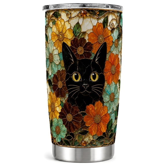 Stained Glass Cat Tumbler 20oz, Floral Tumbler, Stainless Steel Travel Cup
