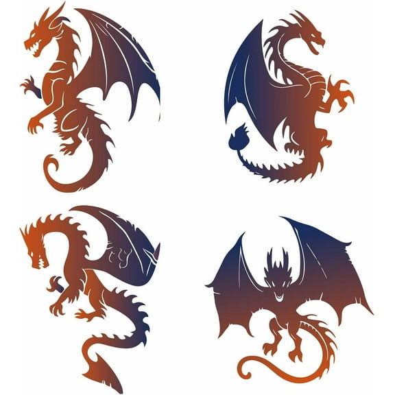 4 Styles Dragon Window Clings 6.3 Inch Round Non Adhesive Removable Reusable Static Sliding Door Glass Decals Vinyl Alert Film Stickers for Prevent Stop Birds Dog Pets Strikes Home Decor DIY