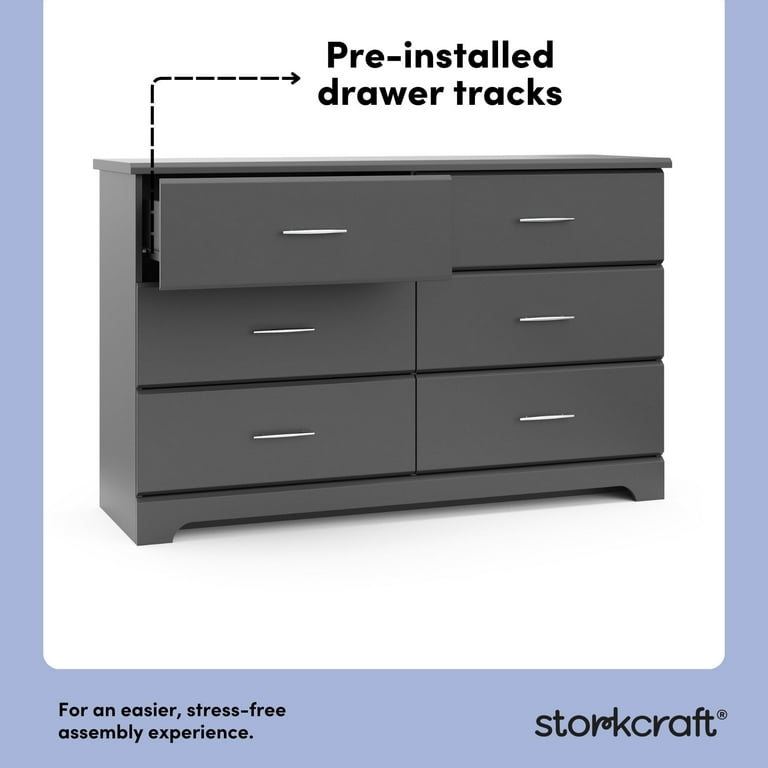 Storkcraft Brookside 6 Drawer Nursery Double Dresser, Gray