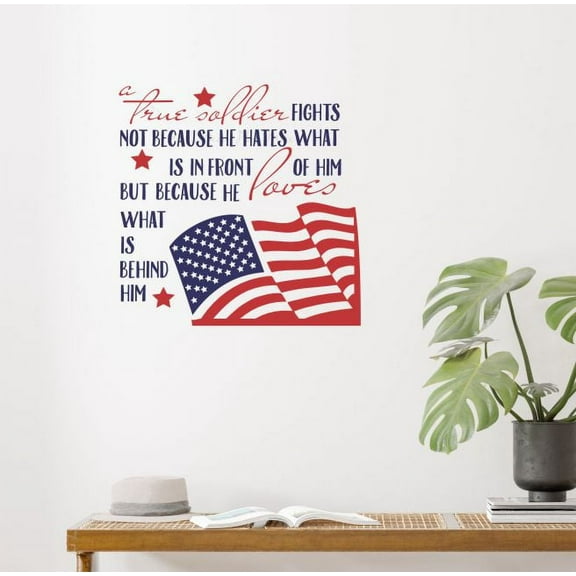 True Soldier Loves What Is Behind Him Military Quotes Wall Decor Art Sticker Patriotic Decal 23x23-Inch Red/Deep Blue