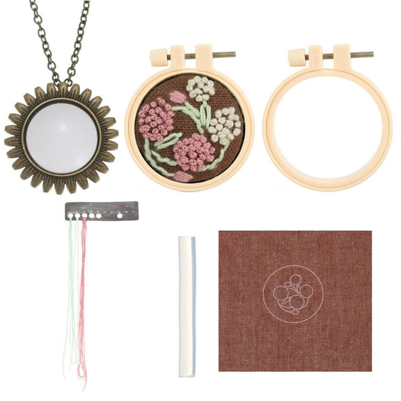 Uxcell Embroidery Pendant Necklace Kit, Handmade Cross Stitching Kits, Flowers