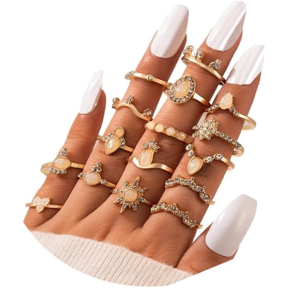 Vintage Silver Knuckle Goth Punk Rings Set for Women Men,Bohemian Statement Stacking Joint Finger Rings,Retro Crystal Gold Midi Y2K Rings Set (16Pcs Gold)