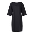 thumbnail image 3 of Vestido Vestido casual de mujer Vestido elegante de lino de algodón con manga 3/4 Vacaciones simples Cgtredaw Negro T M para Mujer, 3 of 8