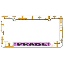 Praise with Cross, Religious Christian Pink License Plate Tag Frame, Multiple Colors