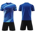 thumbnail image 2 of 2 Piece Soccer Outfits Kids Short Sleeve Crew Neck T Shirts Elastic Waist Shorts Breathable Comfy Casual Training Suit (3 Years, Blue), 2 of 5