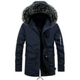 thumbnail image 2 of KaLI_store Parka Coat Men Mens Wool Coat Parka with Removable Hood Jacket Cargo Pockets Dark Blue,M, 2 of 3