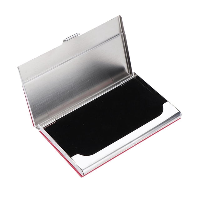 Tarjetero De Nombre Comercial Estuche Para Tarjetas De Acero Inoxidable Y Cuero PU De Lujo Rojo Sunnimix Tarjetero de acero inoxidable