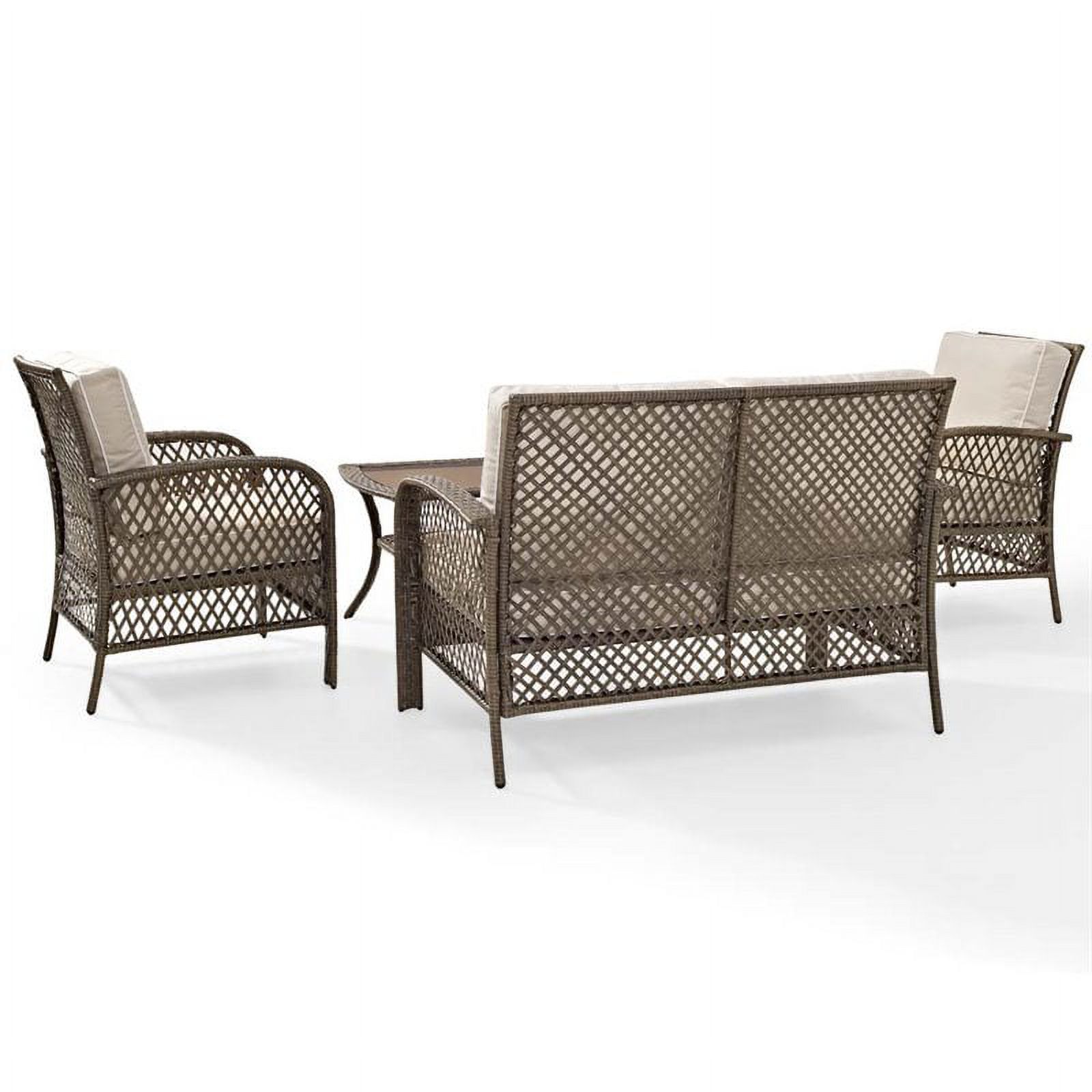 Crosley Furniture Tribeca 4 Piece Outdoor Wicker Seating Set With Sand Cushions - Loveseat, 2 Arm Chairs, And Coffee Table - image 4 of 7