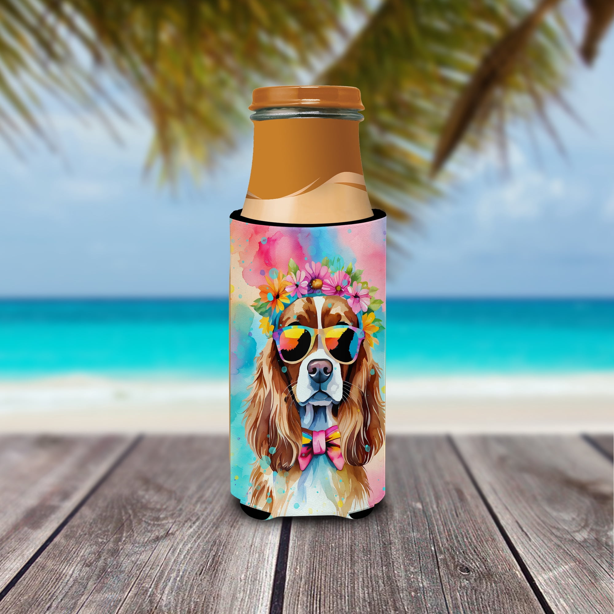 Cavalier Spaniel Hippie Dawg Hugger for Ultra Slim Cans 4 in x 6.5 in