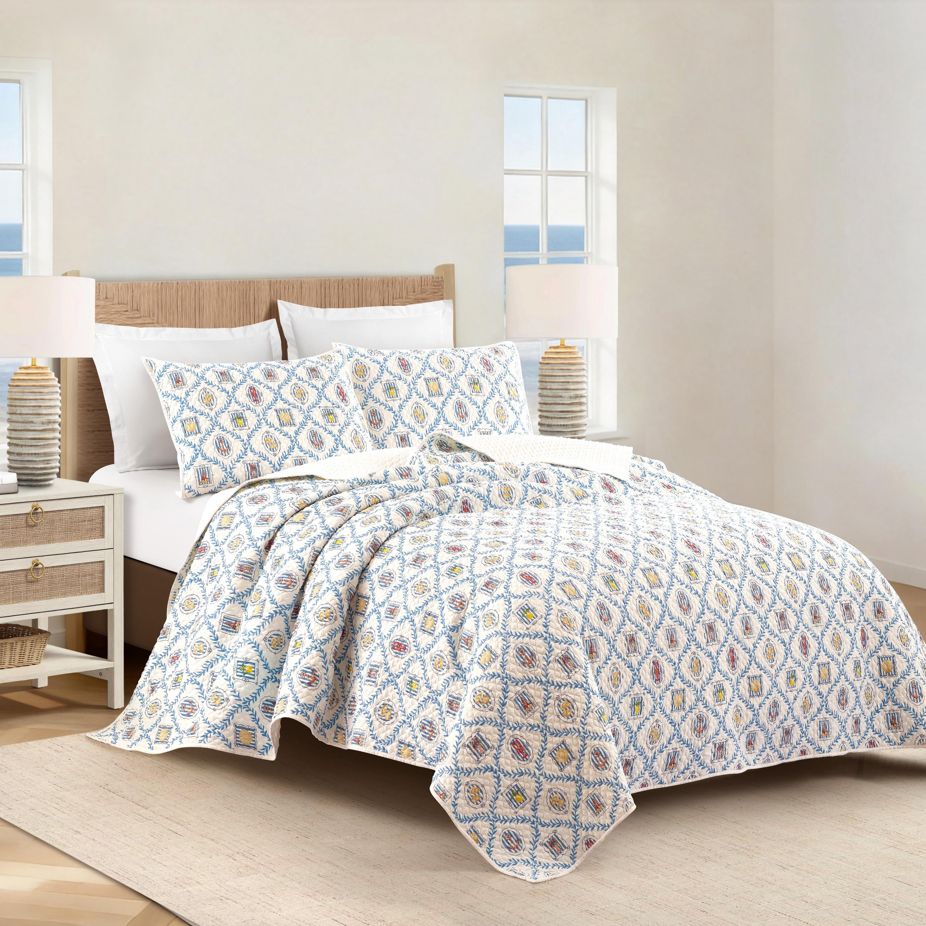 Modern Heirloom Coastal Tides Microfiber Lightweight 3-Piece Full/Queen Quilt Set, Multi