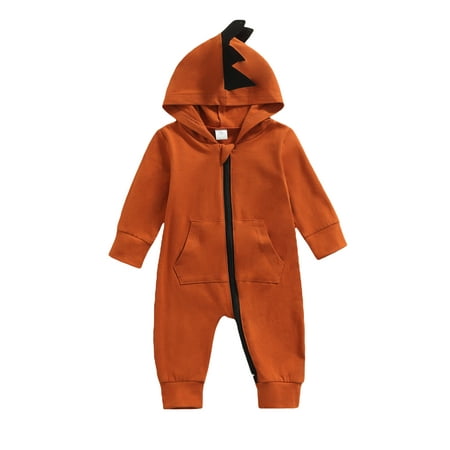 

Kiapeise Baby Solid Color Jumpsuit Hooded Long Sleeve Zipper Romper with Pockets