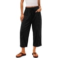 thumbnail image 2 of ZHYou No Boundarie Womens Wide Leg Capri Pants High Waisted Drawstring Elastic Waist with Pockets Contrast Stripe Loose Fit Casual Summer Cropped Trousers Black Size 2XL, 2 of 8