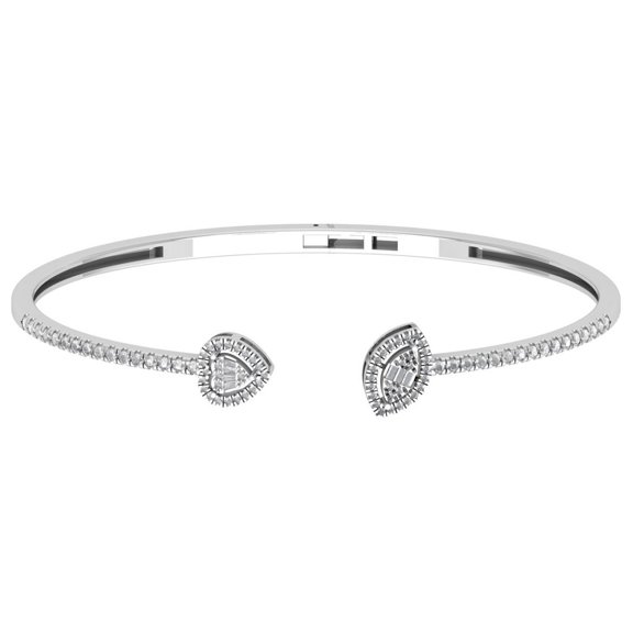 ARAIYA JEWELRY Sterling Silver Round and Baguette Diamond Open Cuff Bangle Bracelet (3/4 Cttw, I-J/ I2-I3), 7"