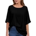 thumbnail image 2 of Women's Basic Casual 2 Pack Summer T Shirts Oversized Loose Short Sleeve Tee Tops Black/Army green, 2 of 7