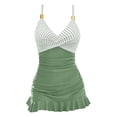 thumbnail image 7 of Xfvqtps Women One Piece Swimsuit Swim Dress Tummy Control Stripe Ruched Bathing Suits V Neck Ruffle Skirt Swimwear Olive Green, 7 of 7