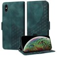 thumbnail image 2 of ELEHOLD For iPhone XR Leather Wallet Phone Case, Embossed Diamond Folio Flip Cover, Card Holder Cash Slot, Stand Support, Wrist Strap Lanyard -Green, 2 of 10