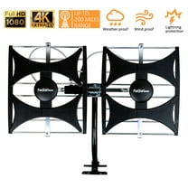 Outdoor HDTV Amplified Antenna - up to 200 Mile Range, Multi-Directional, UHF/VHF, 4K Ready 1080P FM Radio w/ 40ft RG6 coaxial Cable, Mounting Pole