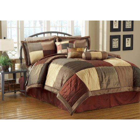 7 Piece Sequoia Burgundy Gold Brown Comforter Set Queen