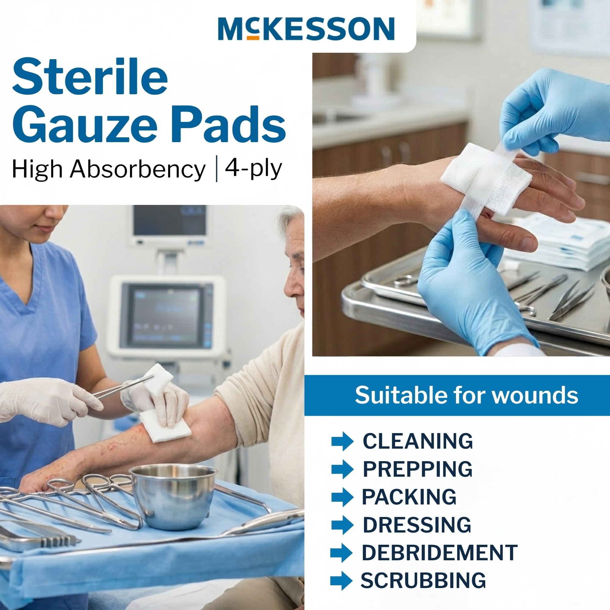 McKesson Non-Woven Gauze Sponges, Highly Absorbent Wound Pad - 4 in x 4 in, 2 per Pack, 600 Packs, 1200 Total
