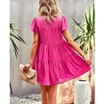 thumbnail image 4 of Womens Ruffle Short Sleeve Pleated Tiered Mini Dress Smocked Babydoll Flowy Beach Sundress, 4 of 6