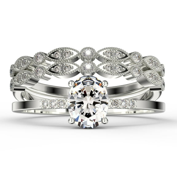 Beautiful Unique Art Deco 2.50 Carat Oval Cut Diamond Moissanite Engagement Ring, Wedding Ring, Two Matching Band in 925 Sterling Silver With 18k White Gold Plating Gift For Her