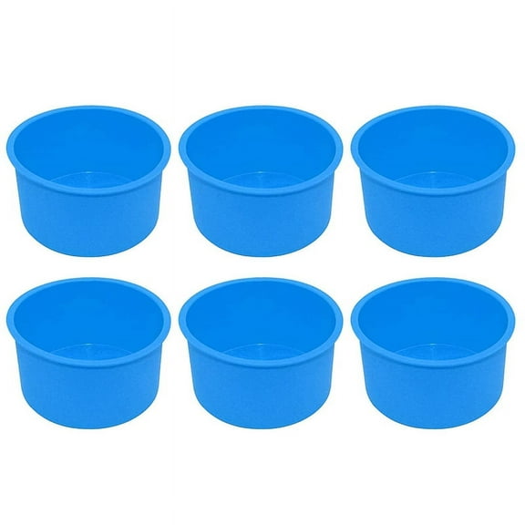 Silicone Mini Cake Molds 4 Inch Round Baking Pan Non-Stick Silicone Baking Mold Bakeware Pan Reusable Blue, Set of 6