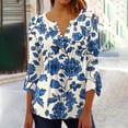 thumbnail image 2 of PuLe Women's Top Womens Bell Sleeve Tunic Tops Vintange Print Button Vneck Tshirts Pleated 3/4 Sleeves Tees Flowy Casual Tunics Blouse, 2 of 5