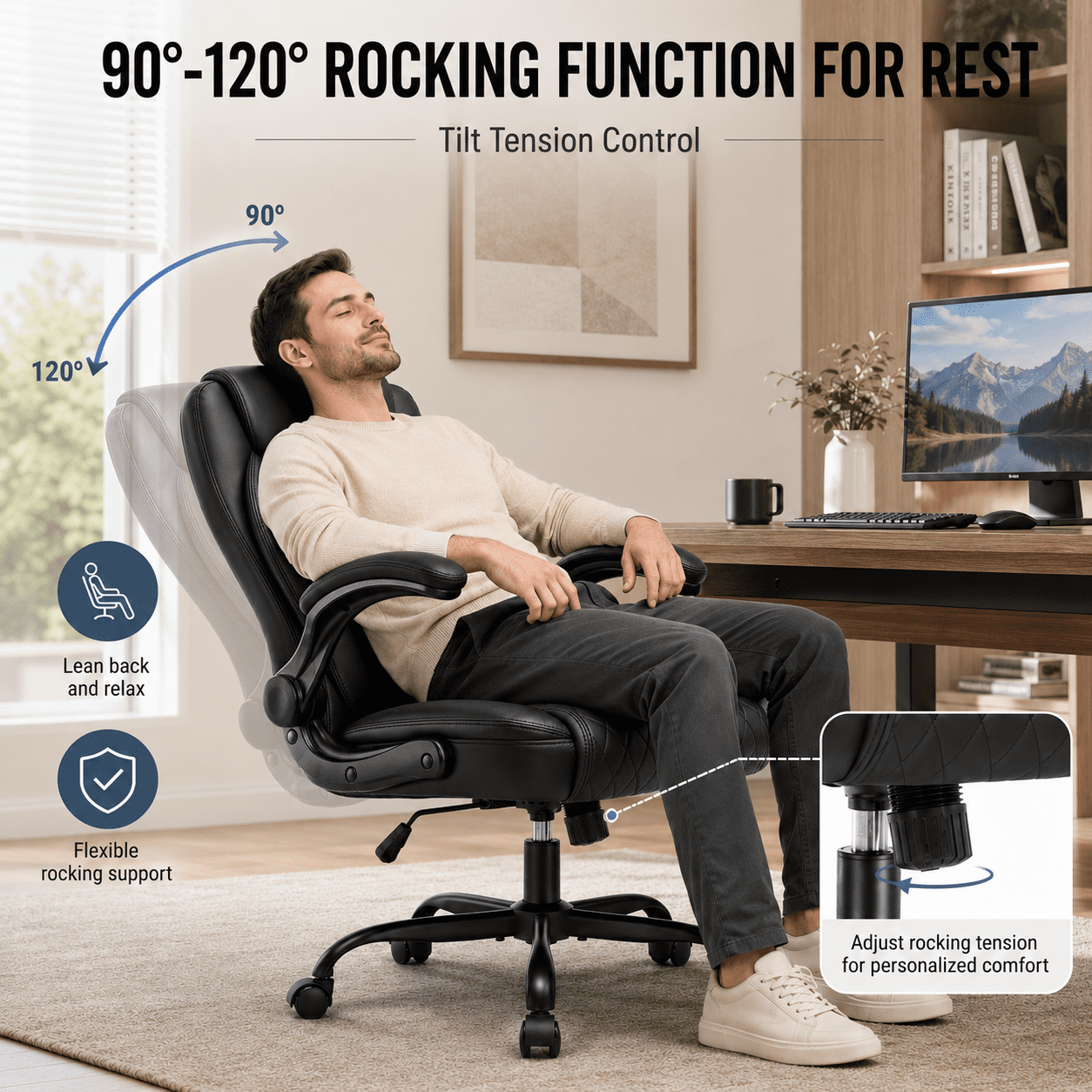 CloudRest Pro Office Chair, 400LBS Wide Seat Ergonomic Computer Desk Chair High Back Executive Leather Chair Adjustable Task Chair Lumbar Back, Black