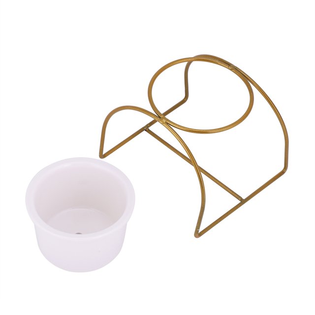 Vitrina de escritorio para suculentas para decoración del hogar Soporte de hierro con arco dorado y macetero de cerámica