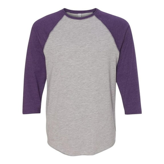 LAT Mens Fine Jersey Crew Neck Raglan 3/4 Sleeve Baseball Tee (6930) Vintage Heather/Vintage Purple, XL