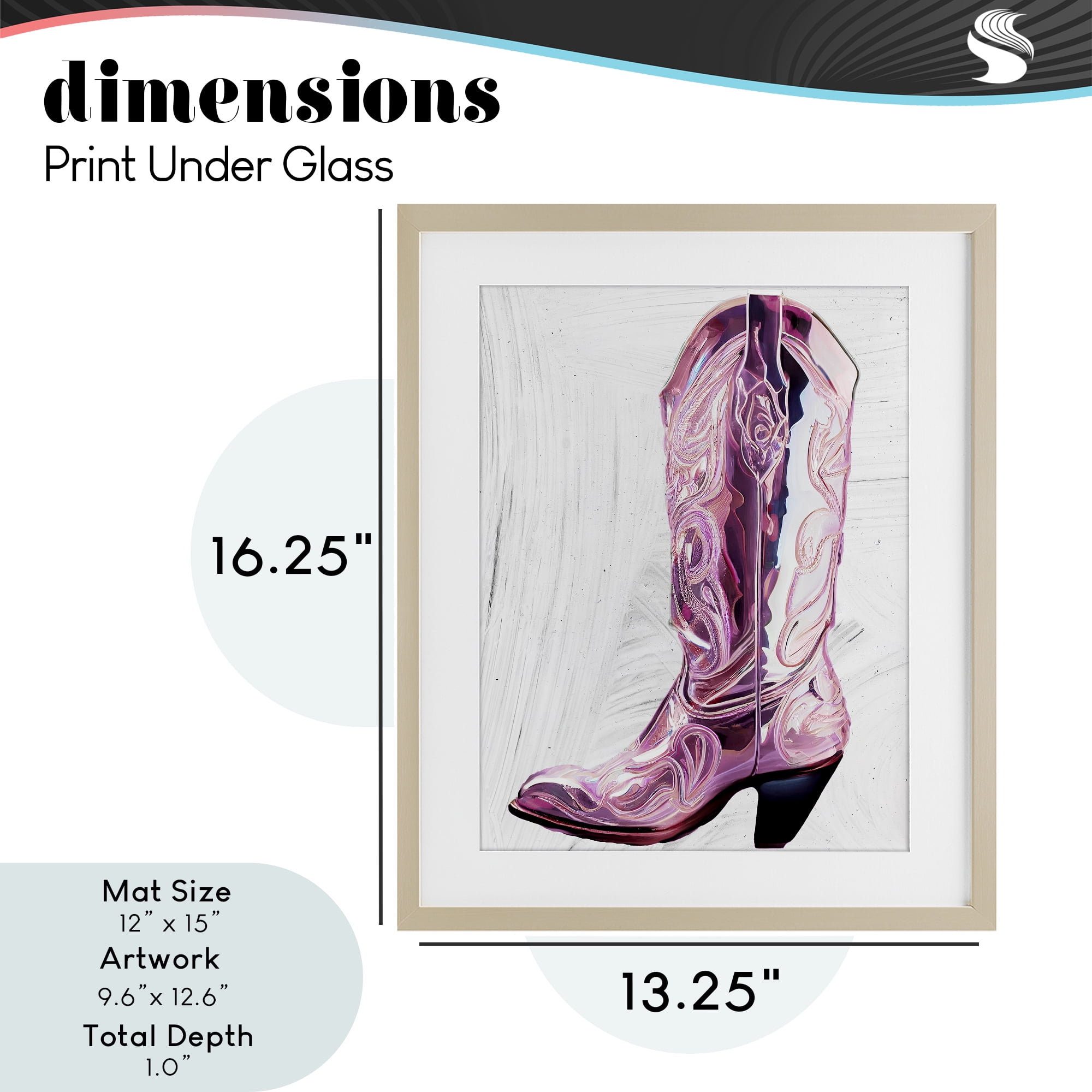Cowgirl Cinderella's Boot Birch Framed Print Under Glass, design by Sasha