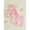 thumbnail image 6 of Loicainy Toddler Baby Girls Plaid Summer Outfits 6 12 18 24 Months 2T 3T 4T Sleeveless Square Neck Layered Ruffle Hem Vest and Elastic Waist Shorts Clothes Set, 6 of 9