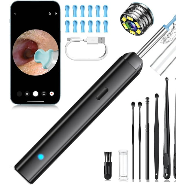 Limpiador de Oídos, Cámara HD, Inalámbrico con Luz, Herramienta de Eliminación de Cera, Kit de Limpieza Portátil para iPhone y Android