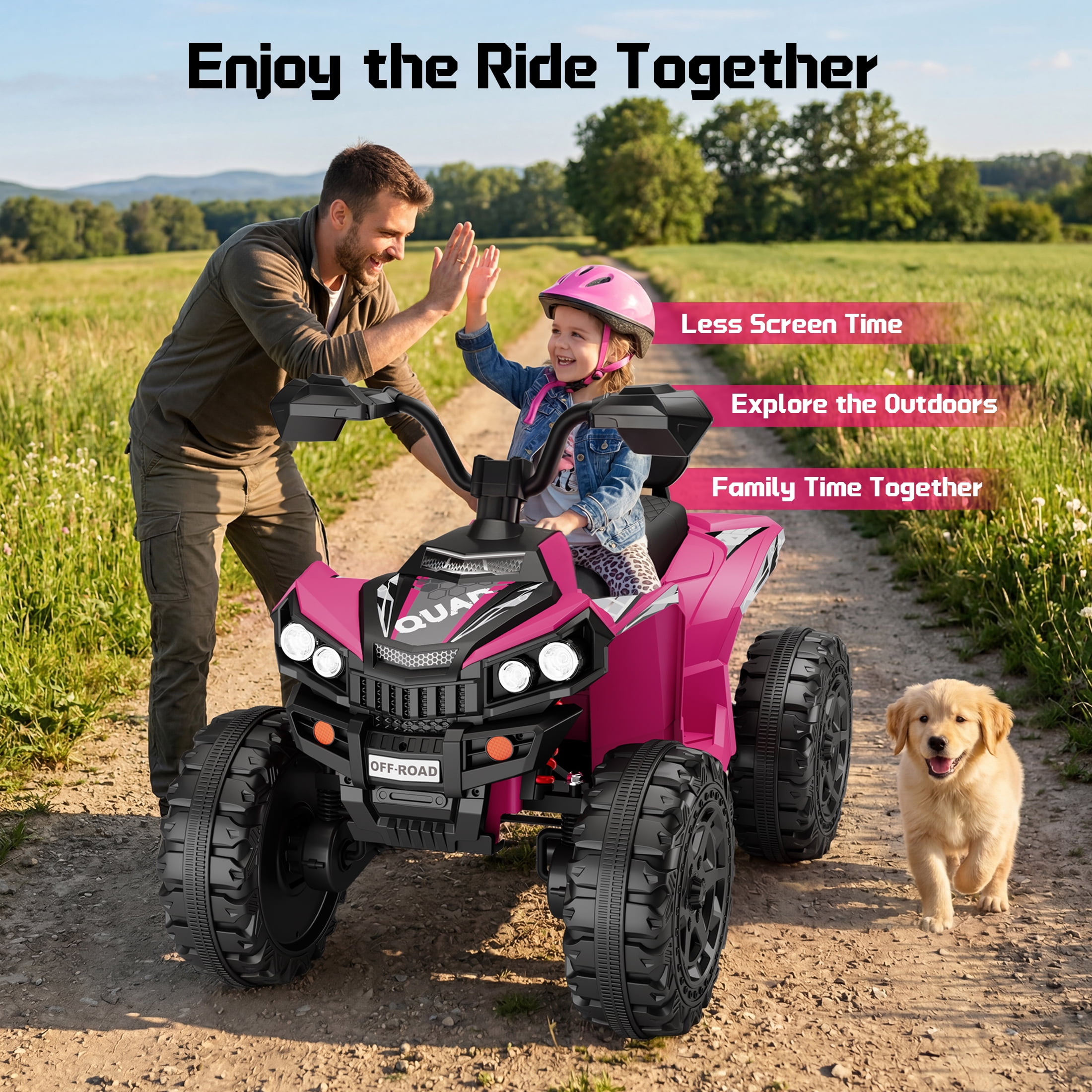 Wisairt 24V Ride on ATV Toys, 4WD Kids ATV 4-Wheeler for Big Kids with 2 Seater, Electric Quad 800W Motor, Pink