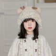 thumbnail image 2 of SuTry Kids Solid Color Knit Beanie with Cute Antlers Warm Plush Fleece-Lined Winter Hat for Christmas Holiday Headwear(Beige,4-10 Years), 2 of 7