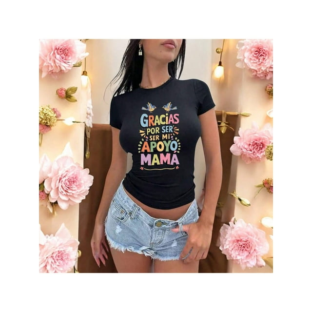 Playera Blusa De Gracias Por Ser Mi Apoyo Mama Ropa Para Mujer Con Mensaje Color Negro Talla Mediana Marca Emil SaEs