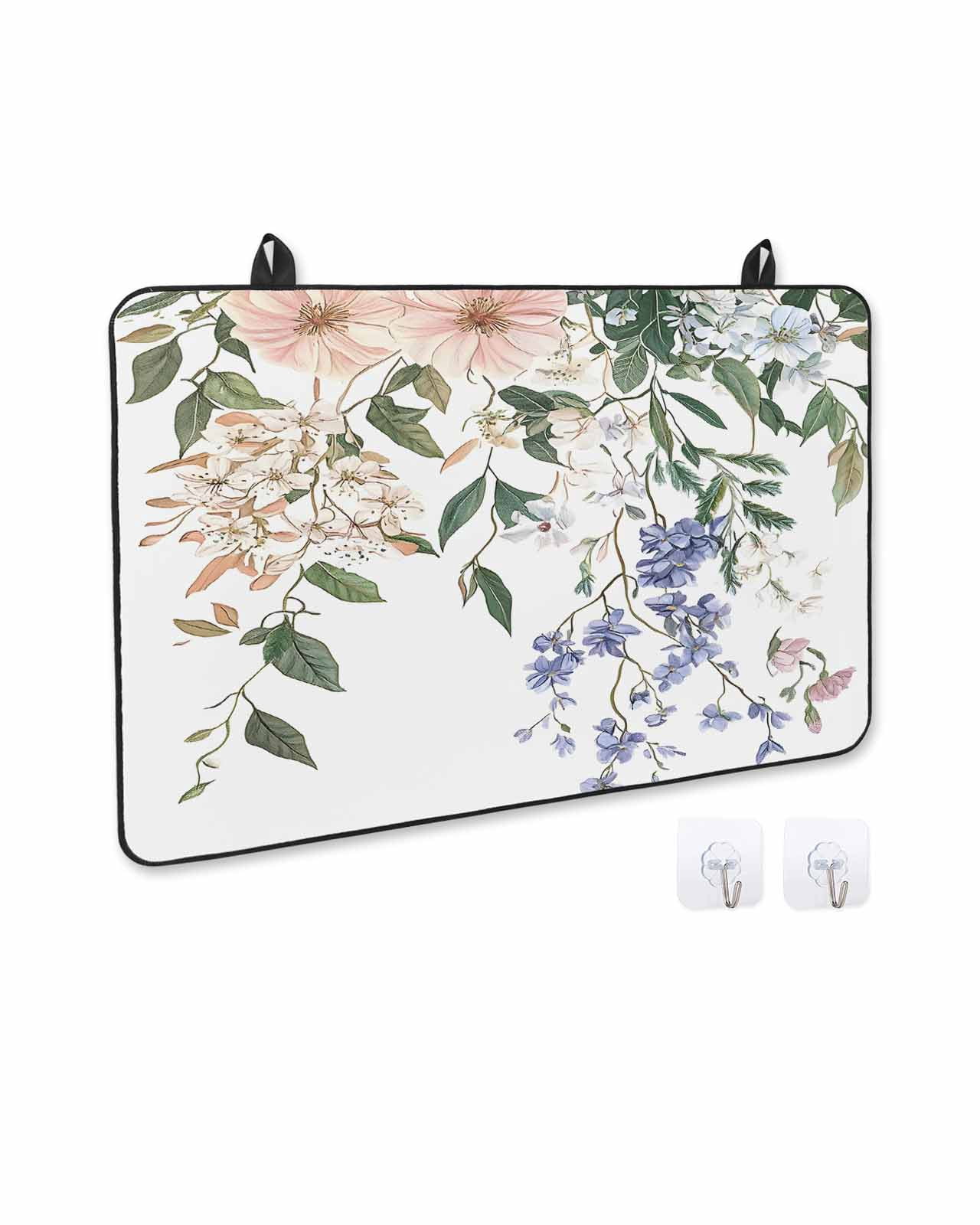 nqOlkjepod Large Induction Cooktop Protector Mat 24"x21", Spring Floral Leaves Stove Top Covers for Electric Stove, Rustic Watercolor Flowers Stove Burner Cover Mats, Glass Top Stove Cover