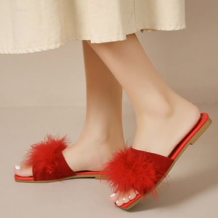 

Gubotare Winter Slippers For Women Women s Slip on Sandals Slide Glitter Bling Casual Sandal Flat Open Toe Sparkle Slides Red 8.5