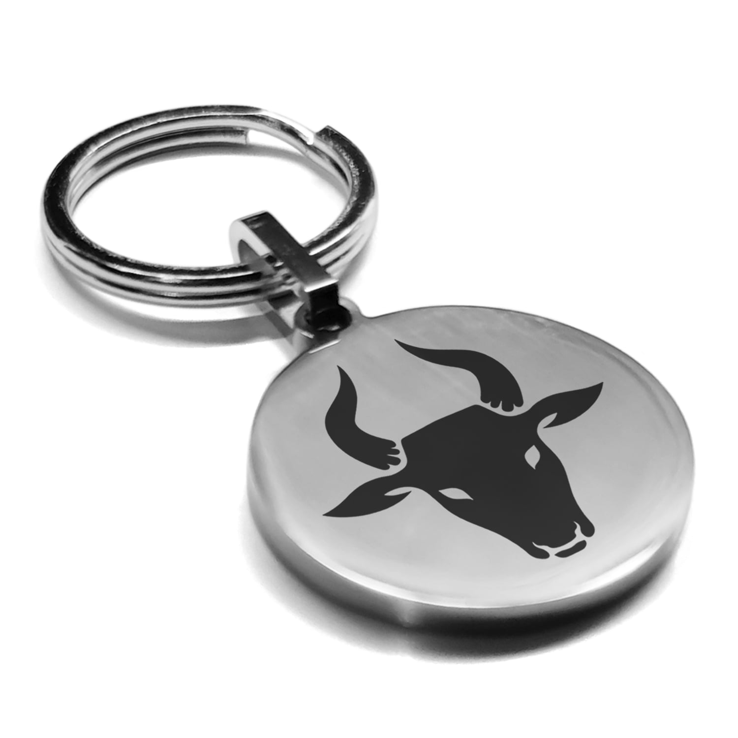 Ox Key Ring Stainless Steel Year of the Ox Zodiac Round Medallion Keychain Circle ...