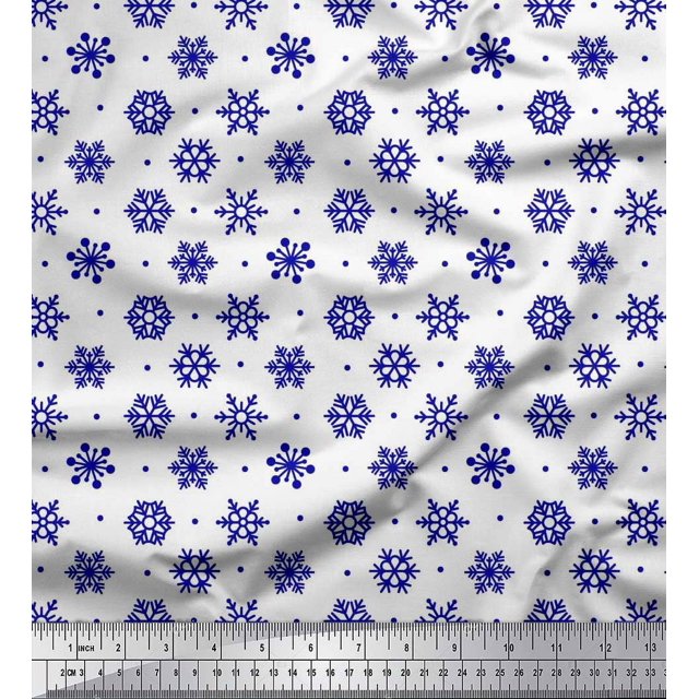 Soimoi Poly Georgette Fabric Dot & Snow Flakes Floral Fabric Prints By Yard 52 Inch Wide