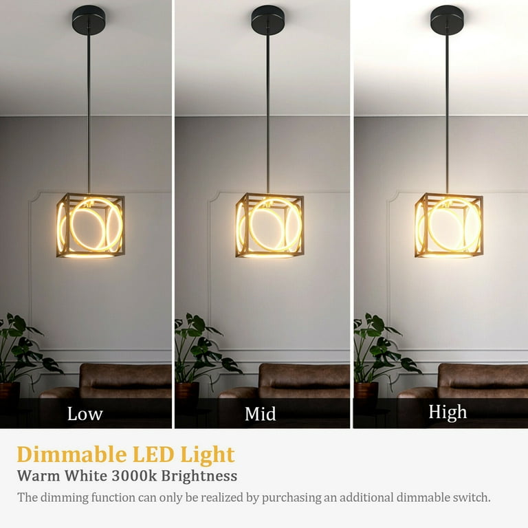 Gymax Modern LED Pendant Light 3000K Warm Light Cube Ceiling Light Fixture Black