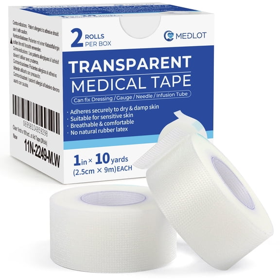 LotFancy Transparent Medical Tape, 2 Rolls 1 in x 10 Yards, Clear Surgical Tape